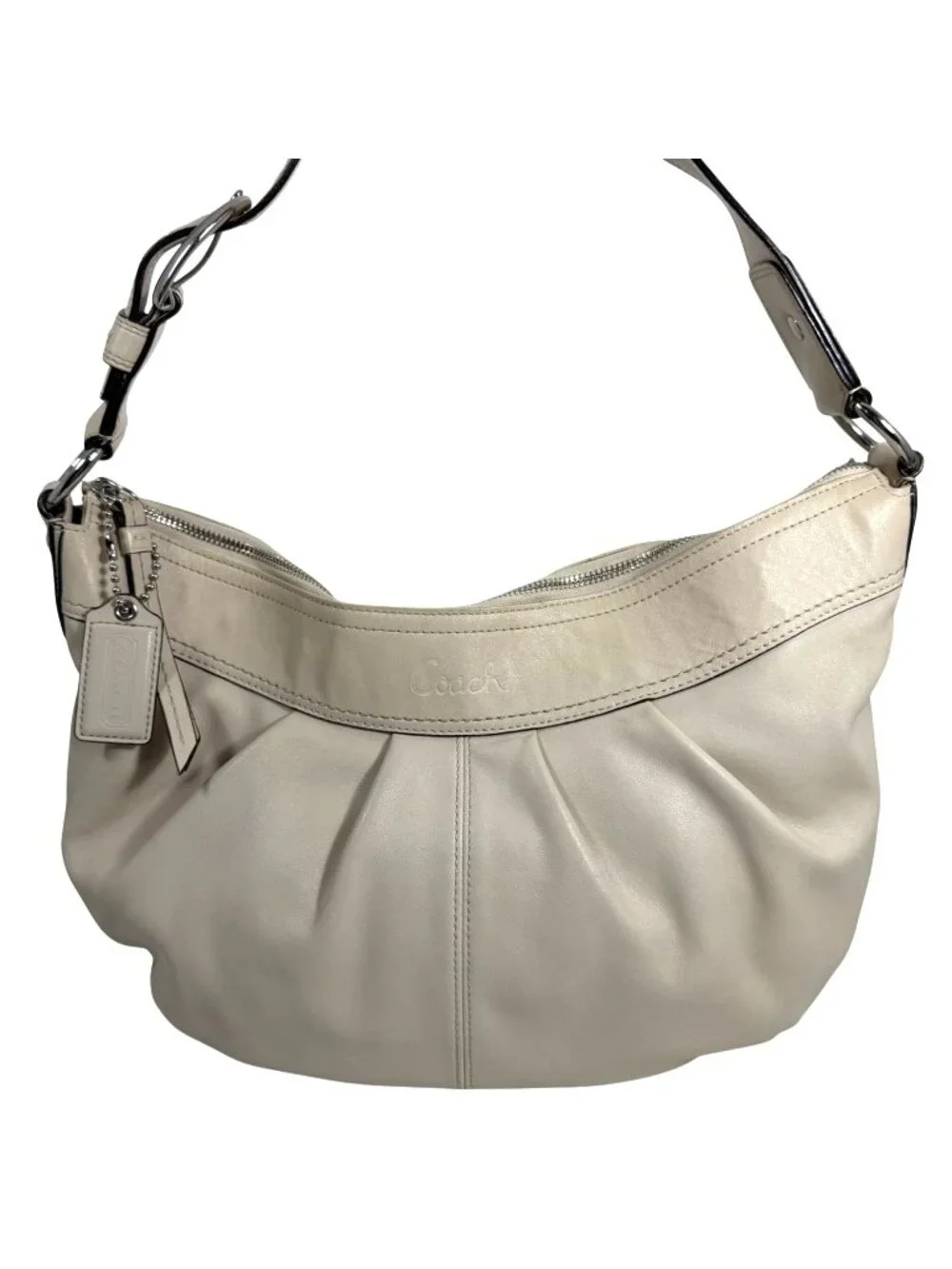 Vintage Coach Ivory Beige Leather Soho Pleated Slouchy Hobo Shoulder Bag F13731